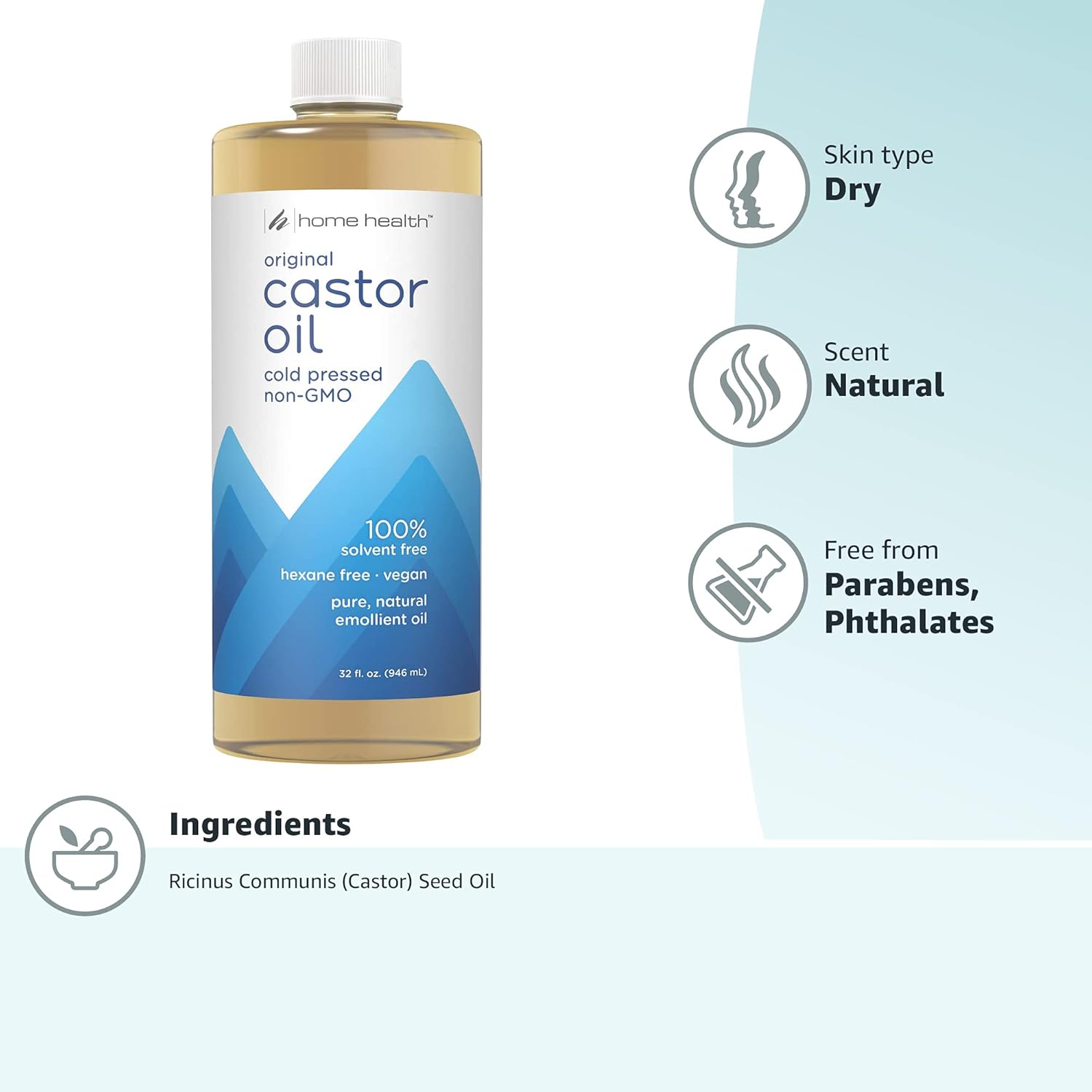 Home Health Original Castor Oil, Promotes Healthy Hair And Skin, Natural Skin Moisturizer - Pure, Cold Pressed, Non-GMO, Hexane-Free, Solvent-Free, Paraben-Free, Vegan - 32 fl oz - Image 10