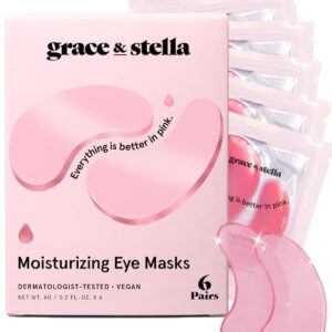 grace & stella Award Winning Under Eye Mask - Reduce Dark Circles, Puffy Eyes, Undereye Bags, Wrinkles - Gel Under Eye Patches - Small Birthday Gifts - Vegan Cruelty-Free (Pink, 6 Pairs)