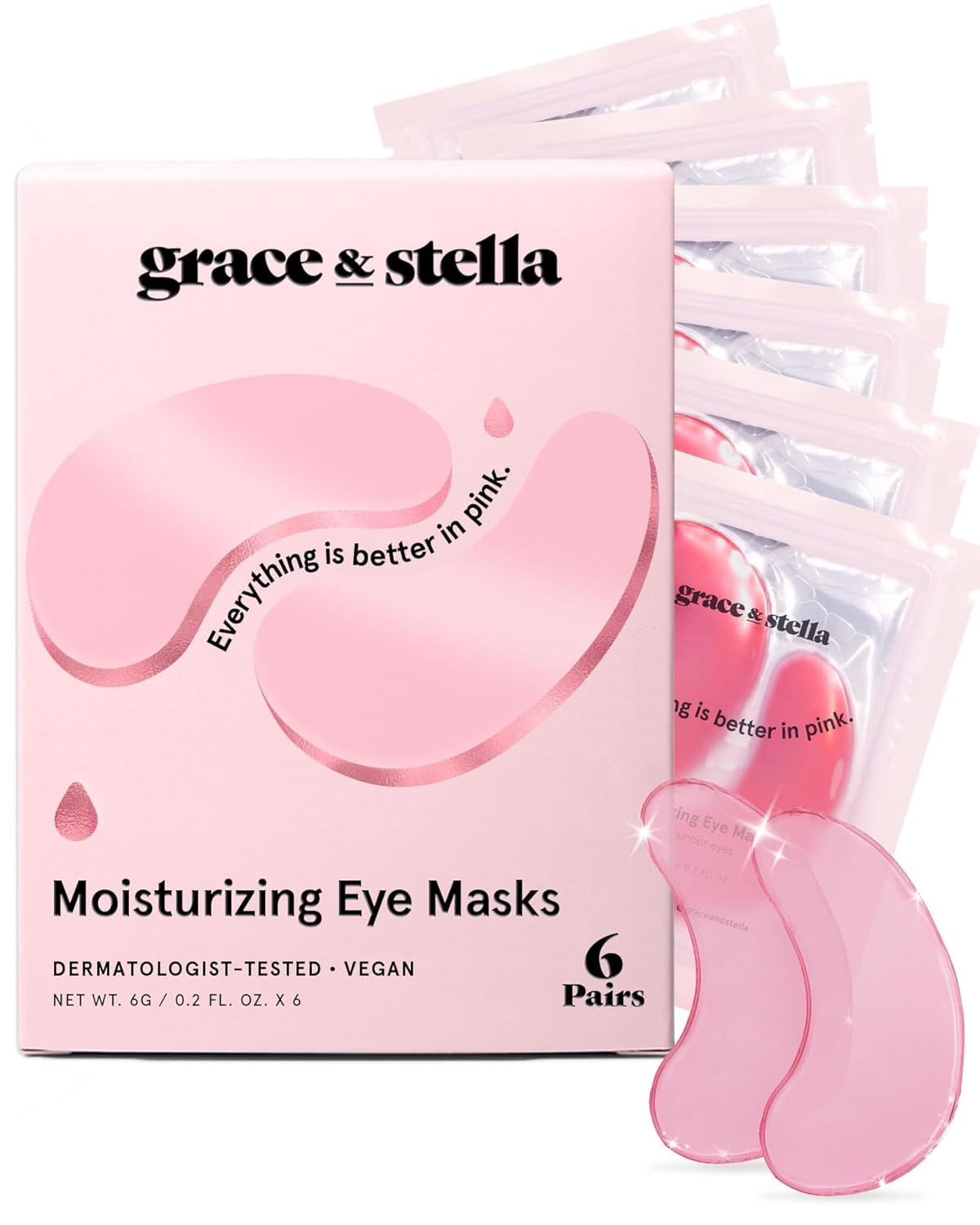 grace & stella Award Winning Under Eye Mask - Reduce Dark Circles, Puffy Eyes, Undereye Bags, Wrinkles - Gel Under Eye Patches - Small Birthday Gifts - Vegan Cruelty-Free (Pink, 6 Pairs)