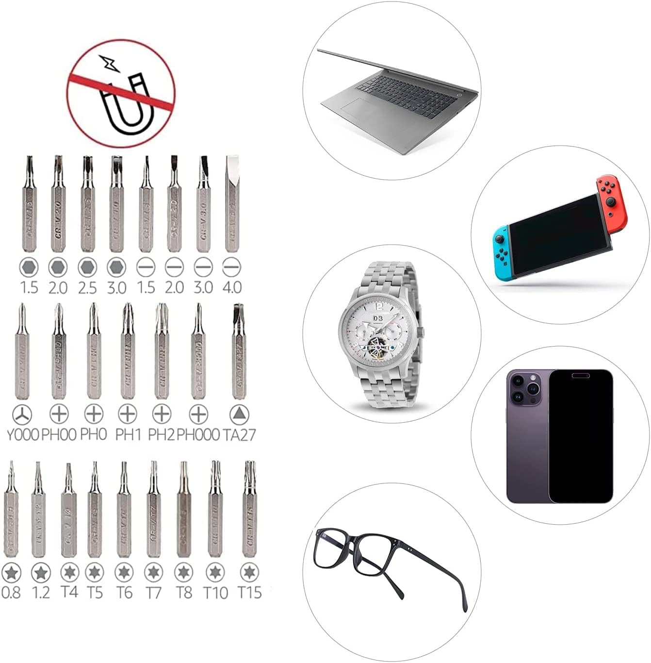 Amazon Basics Magnetic Ratcheting Wrench and Electronics Precision Screwdriver Tool Set, 73-Piece, with Carry Case for Household Repair, Small Jobs, Eyeglasses, Black/Red/Silver - Image 5