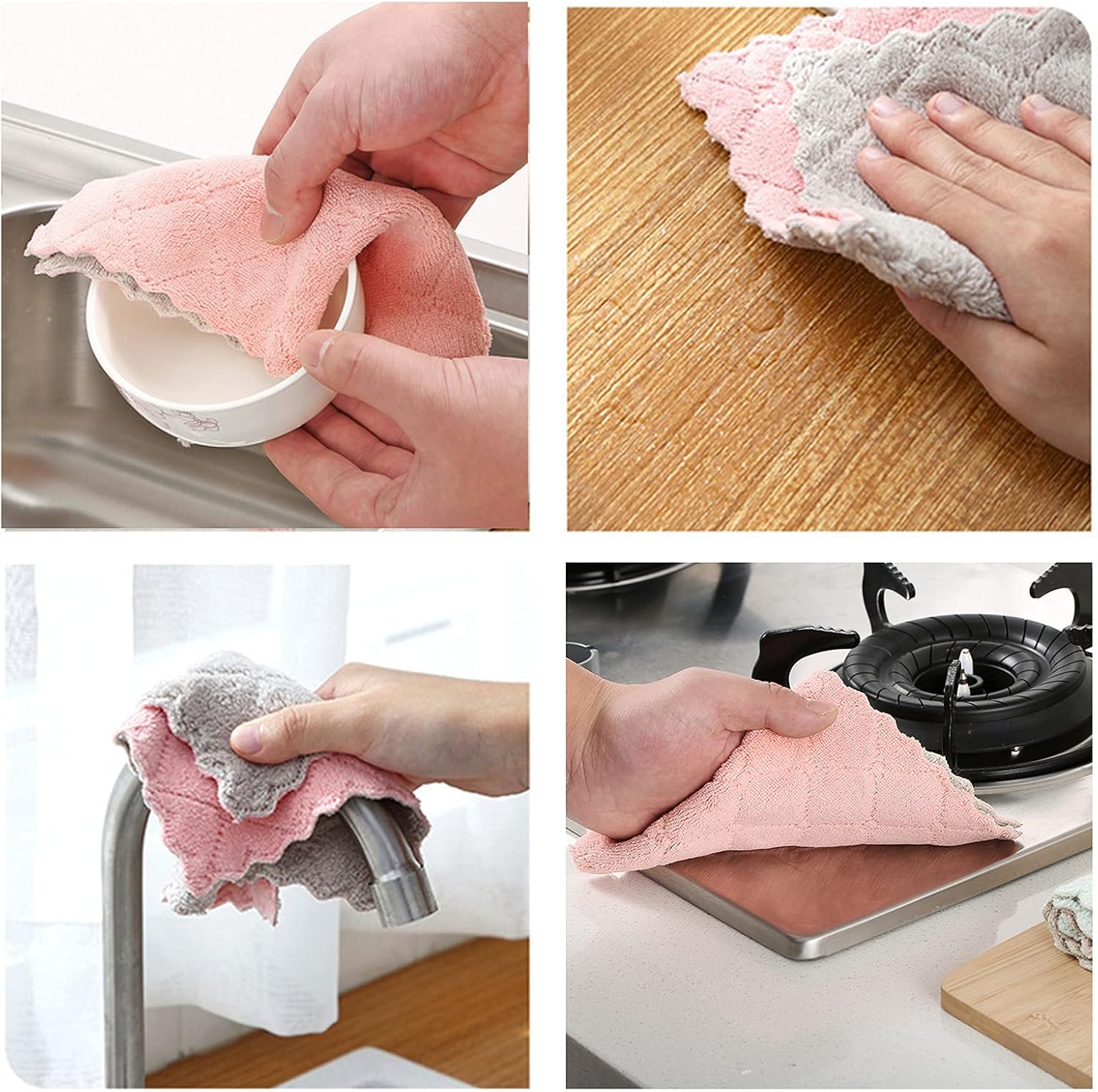 Kitchen Cloth, Microfiber Dish Towels Washcloths, Super Absorbent Coral Velvet Dishtowels, Premium Cleaning Cloths,Non-Stick Oil Quick Dry Dish Towels, Soft Tea Towel, Table Cleaning Cloths. (10) - Image 5