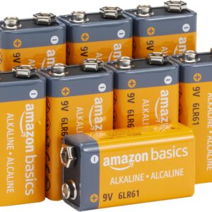 Amazon Basics 8-Pack 9V Long-Lasting Alkaline Batteries for Smoke Detector, Electronics & Audio, Reliable, 5-Year Shelf Life