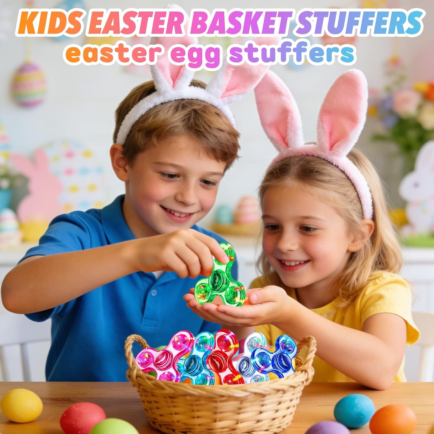 Fidget Spinner 2 Pack, Light up Sensory Fidget Toys Adults Kids 4-8-12 with Autism ADHD, Kids Easter Basket Stuffers Easter Egg Fillers Glow Anxiety Toys Stress Relief Teen Boy Gifts, Classroom Prizes - Image 2