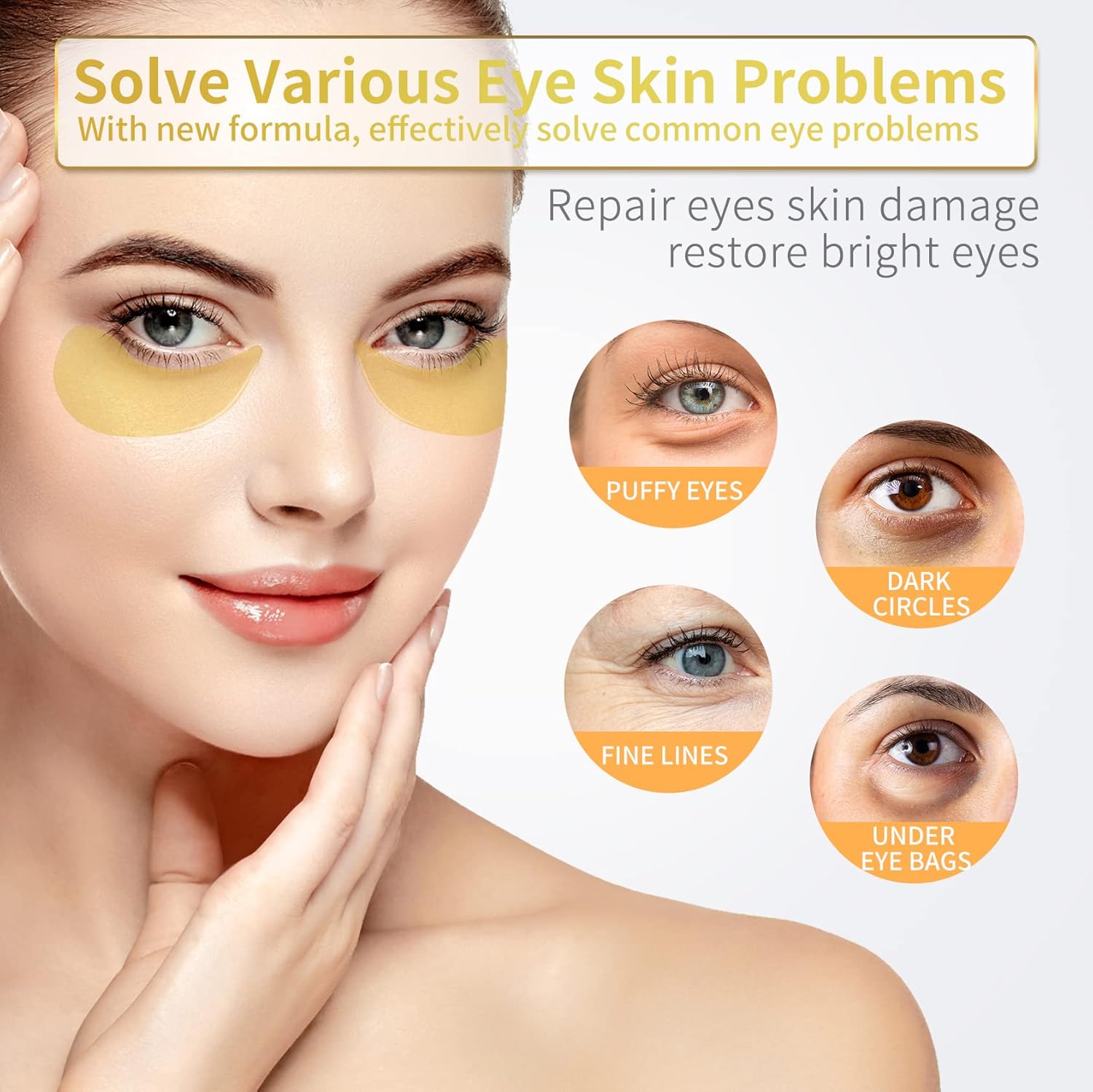 24K Gold Under Eye Patches - 60 Pack for Puffy Eyes, Dark Circles, Bags & Wrinkles with Collagen & Hyaluronic Acid - Eye Care Pads for Daily Skincare (Gold) - Image 2
