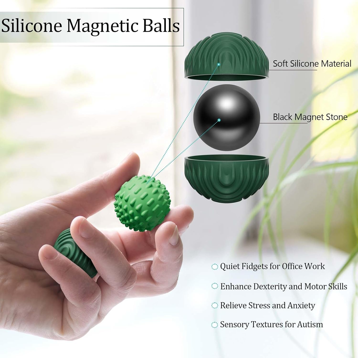 Silicone Magnetic Balls Fidget Toys for Adults & Teens,4PCS Stress Relief Sensory Toys for Autism ADHD Anxiety,Fun Textures Gadgets,Office Desk Toy,Stocking Stuffers for Women Men Teen Gift - Image 2