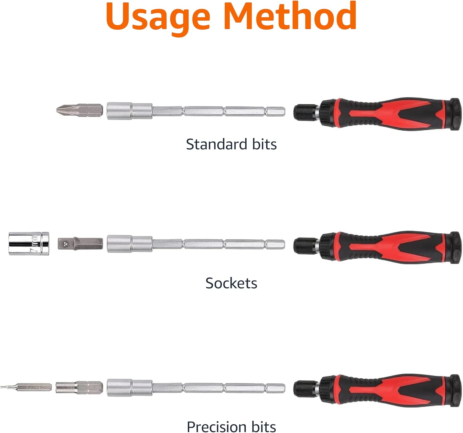 Amazon Basics Magnetic Ratcheting Wrench and Electronics Precision Screwdriver Tool Set, 73-Piece, with Carry Case for Household Repair, Small Jobs, Eyeglasses, Black/Red/Silver - Image 3