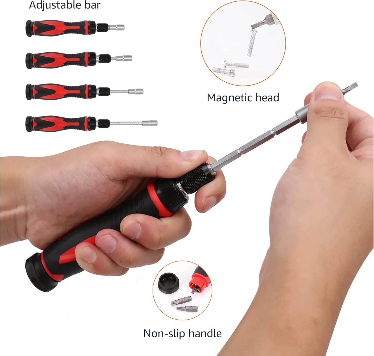 Amazon Basics Magnetic Ratcheting Wrench and Electronics Precision Screwdriver Tool Set, 73-Piece, with Carry Case for Household Repair, Small Jobs, Eyeglasses, Black/Red/Silver - Image 2