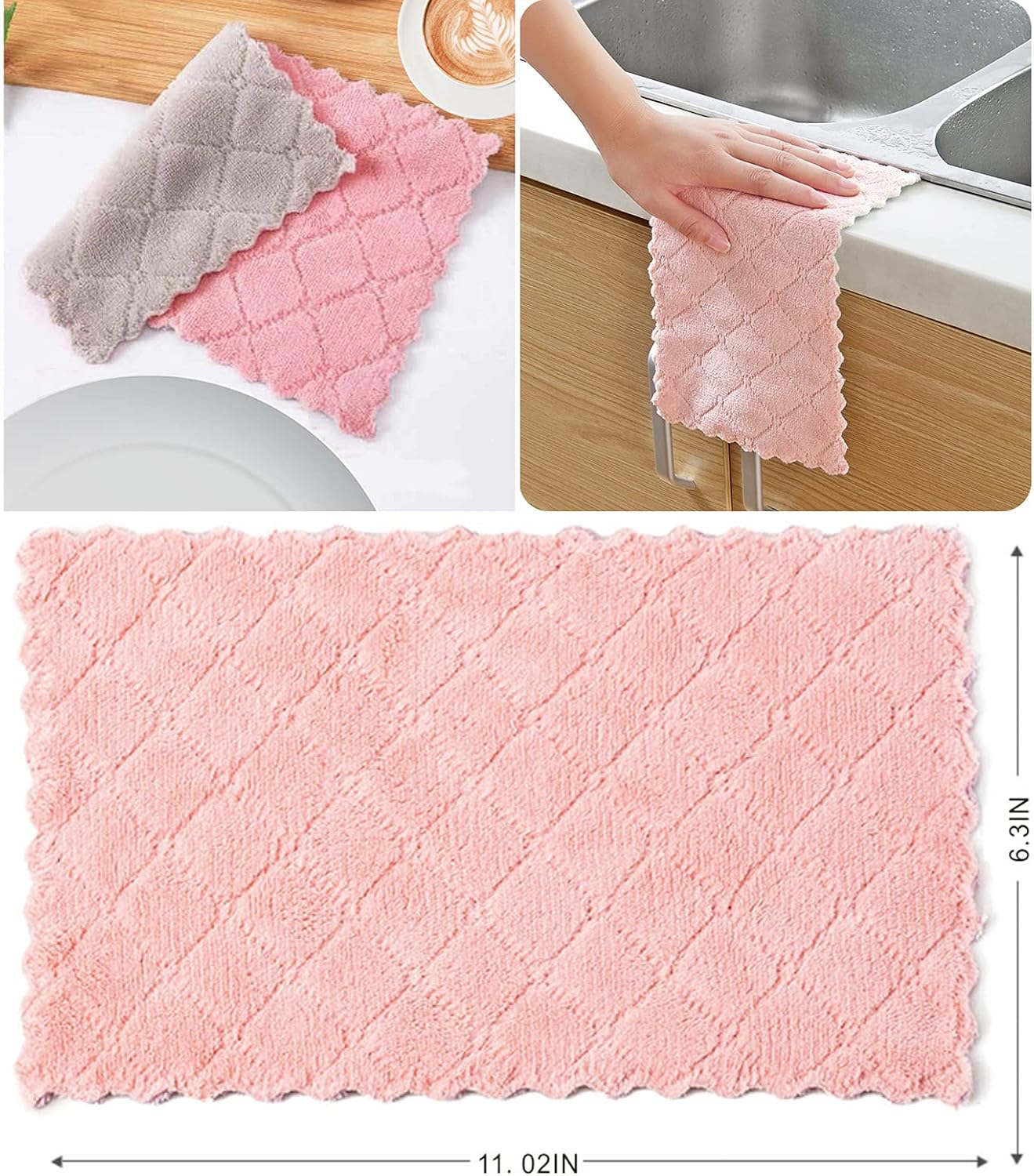 Kitchen Cloth, Microfiber Dish Towels Washcloths, Super Absorbent Coral Velvet Dishtowels, Premium Cleaning Cloths,Non-Stick Oil Quick Dry Dish Towels, Soft Tea Towel, Table Cleaning Cloths. (10) - Image 6
