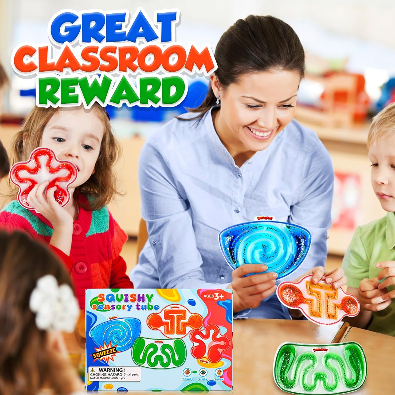 Squishy Sensory Toys for Kids - 4 Pack Fidget Toy Sensory Maze for Autism - Stress Relief Toys for Calm Down - Squeeze Fidget Toy Filled Goo, Glitter, Prizes for Kids Classroom, Easter Basket for Kid - Image 5