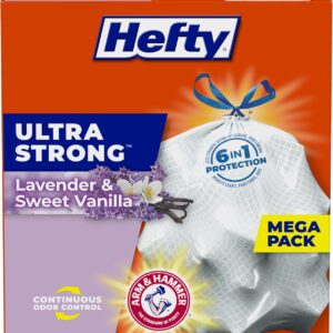 Hefty Ultra Strong Tall Kitchen Trash Bags, Lavender & Sweet Vanilla Scent, 13 Gallon, 80 Count