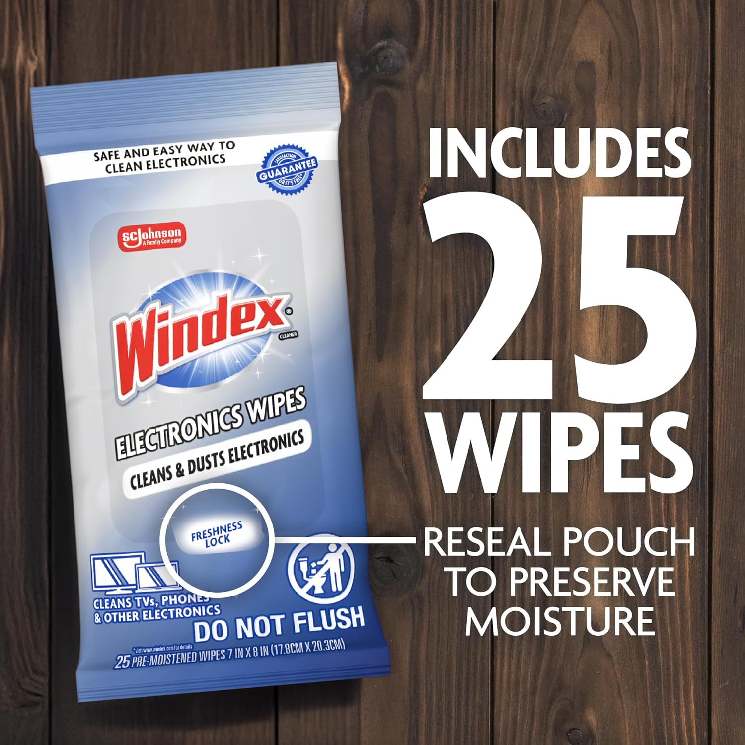 Windex Electronic Cleaning Wipes, Pre-Moistened Screen Wipes for TVs, Phones, and Other Electronics, Resealable for a Freshness Lock, 25 Count - Image 8