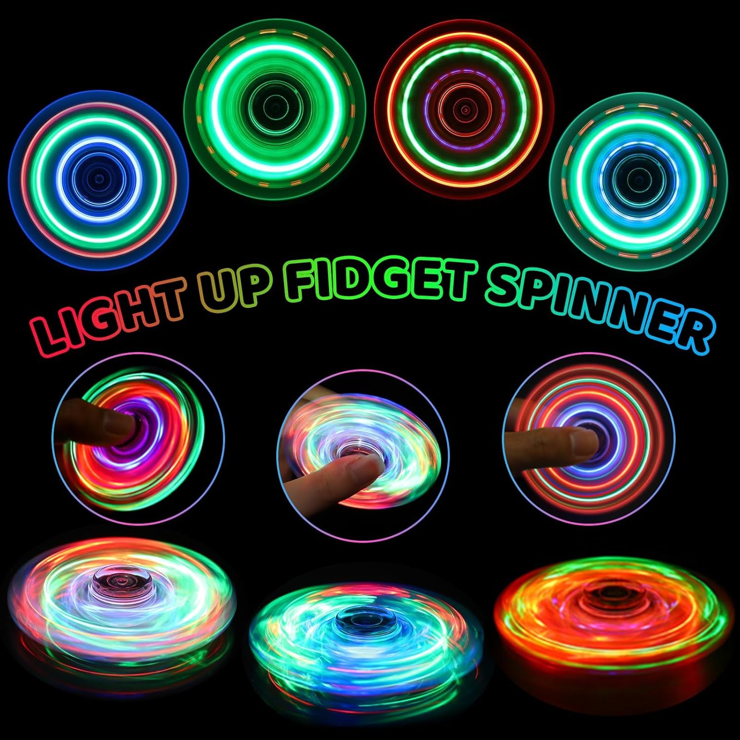 Fidget Spinner 2 Pack, Light up Sensory Fidget Toys Adults Kids 4-8-12 with Autism ADHD, Kids Easter Basket Stuffers Easter Egg Fillers Glow Anxiety Toys Stress Relief Teen Boy Gifts, Classroom Prizes - Image 3