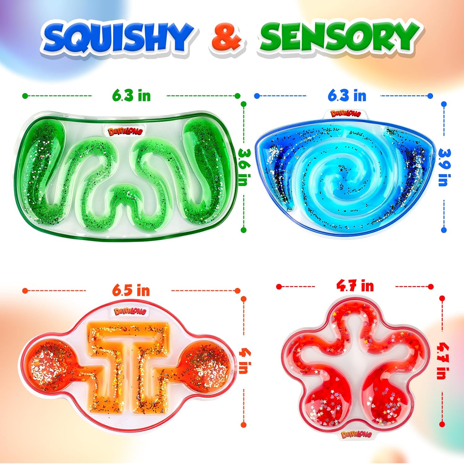Squishy Sensory Toys for Kids - 4 Pack Fidget Toy Sensory Maze for Autism - Stress Relief Toys for Calm Down - Squeeze Fidget Toy Filled Goo, Glitter, Prizes for Kids Classroom, Easter Basket for Kid - Image 6