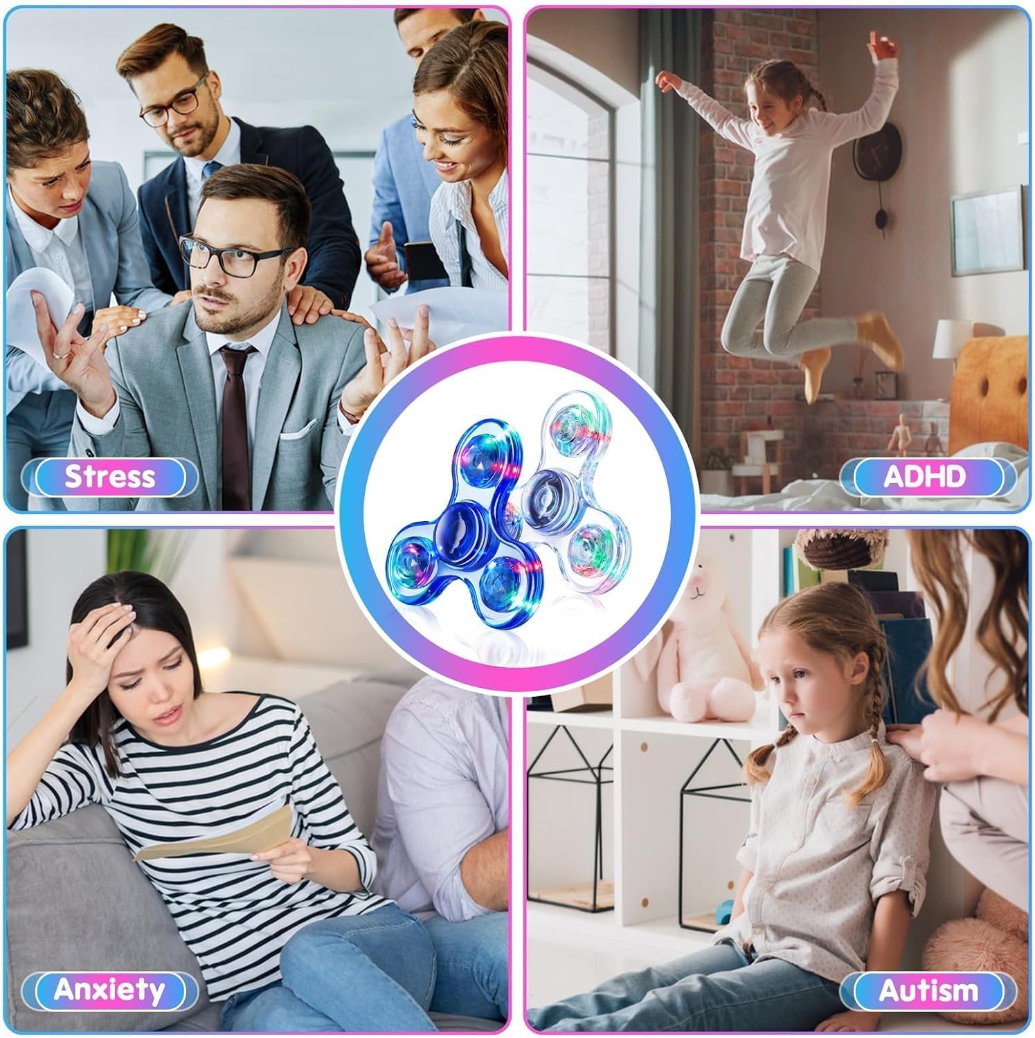 Fidget Spinner 2 Pack, Light up Sensory Fidget Toys Adults Kids 4-8-12 with Autism ADHD, Kids Easter Basket Stuffers Easter Egg Fillers Glow Anxiety Toys Stress Relief Teen Boy Gifts, Classroom Prizes - Image 5