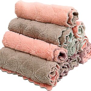 Kitchen Cloth, Microfiber Dish Towels Washcloths, Super Absorbent Coral Velvet Dishtowels, Premium Cleaning Cloths,Non-Stick Oil Quick Dry Dish Towels, Soft Tea Towel, Table Cleaning Cloths. (10)
